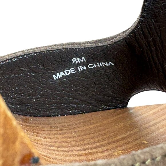 Beverly Feldman Cocoa‎ Suede Bejeweled T-Strap Wooden Sandals - Picture 5 of 11